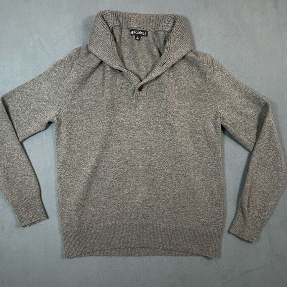 J Crew Sweater Mens Medium Gray Lambs Wool Blend Collared Long Sleeve Shaw‎ Neck - Picture 1 of 11